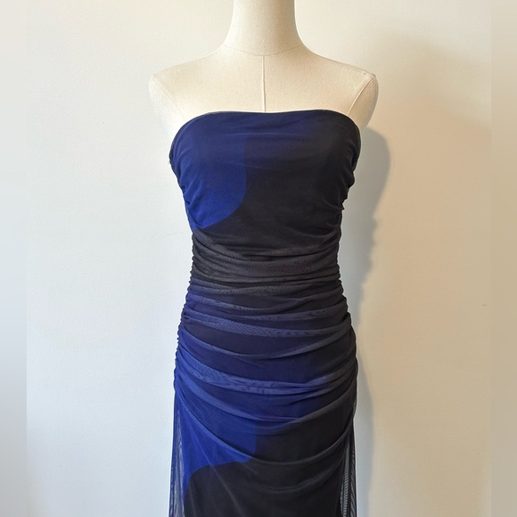 Navy Blue Purple Strapless Stylish Zara Dress - Picture 3 of 3